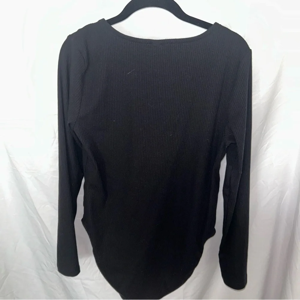Old Navy Bodysuit Black Fitted Long Sleeve Square Neck Snap One Piece Top XL